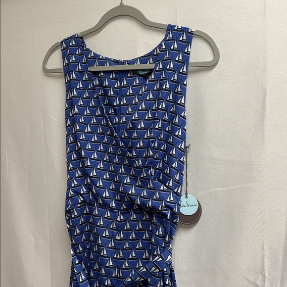 Eva Franco Anthropologie Sailboat Print Jumpsuit Blue & White Size 8 NWT - Picture 4 of 7